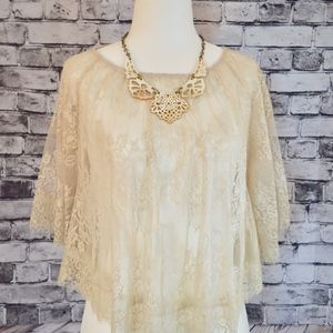 Pins & Needles Cream Lace Sheer Poncho Style Top